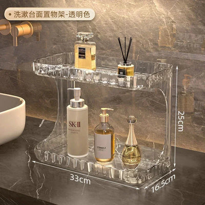 lear acrylic bathroom organizers countertop shelf with dimensions labeled for organized storage