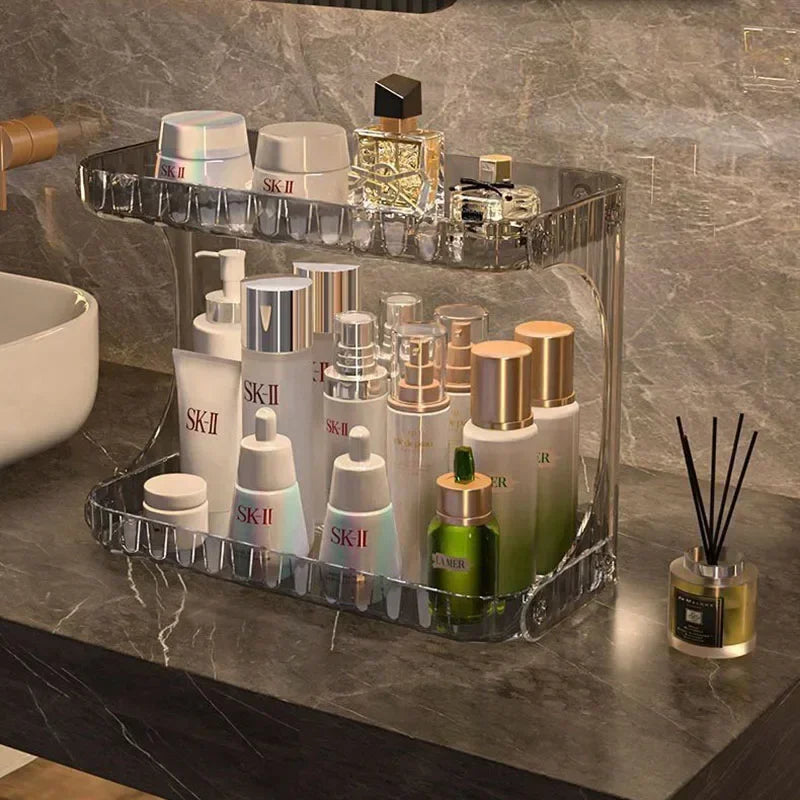 Clear acrylic bathroom organizers countertop for makeup and skincare storage