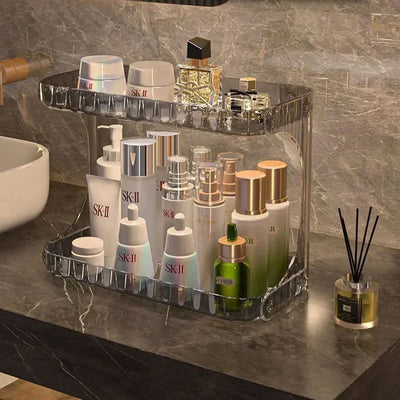 Clear acrylic bathroom organizers countertop for makeup and skincare storage