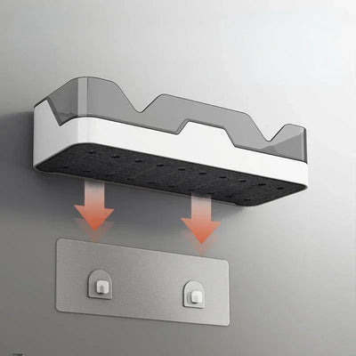 Black shower caddy with included adhesive wall-mount hooks