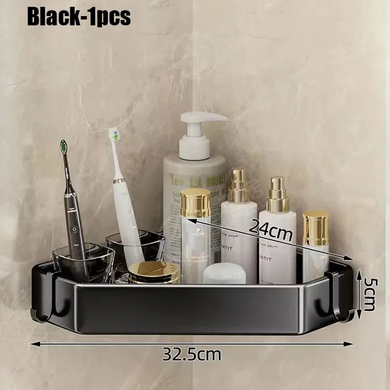 Rustproof Grey Bathroom Shelf with Hooks
