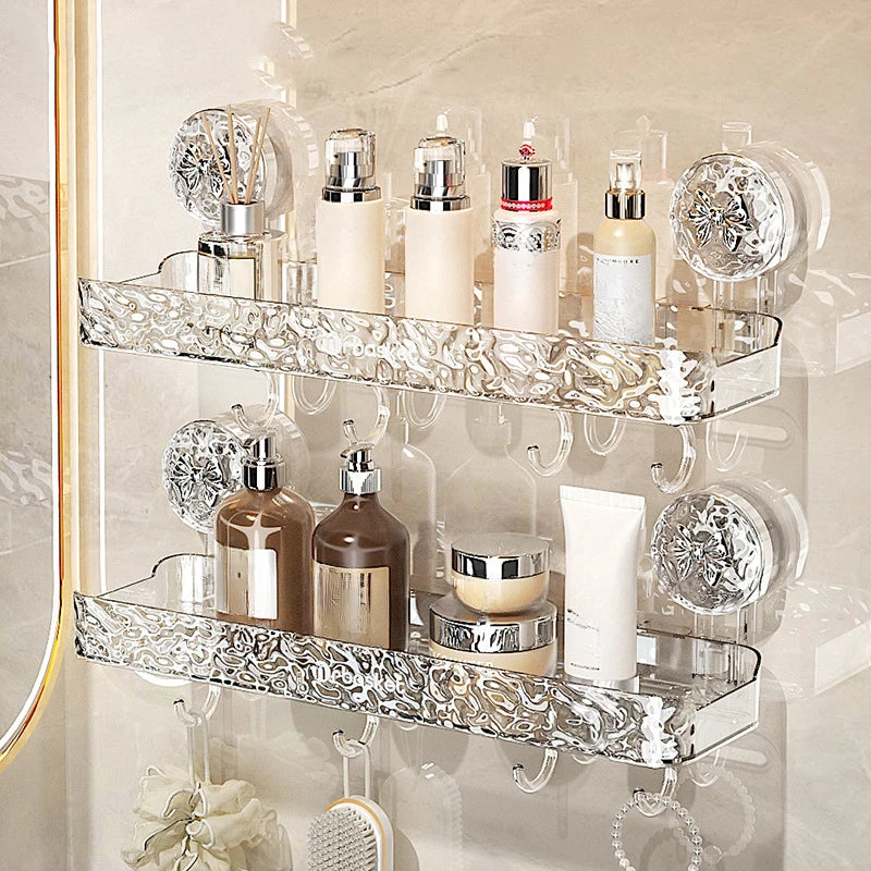 Suction Cup Shower Shelf with Hooks & Tray