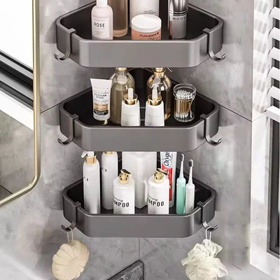 Rustproof Grey Bathroom Shelf with Hooks