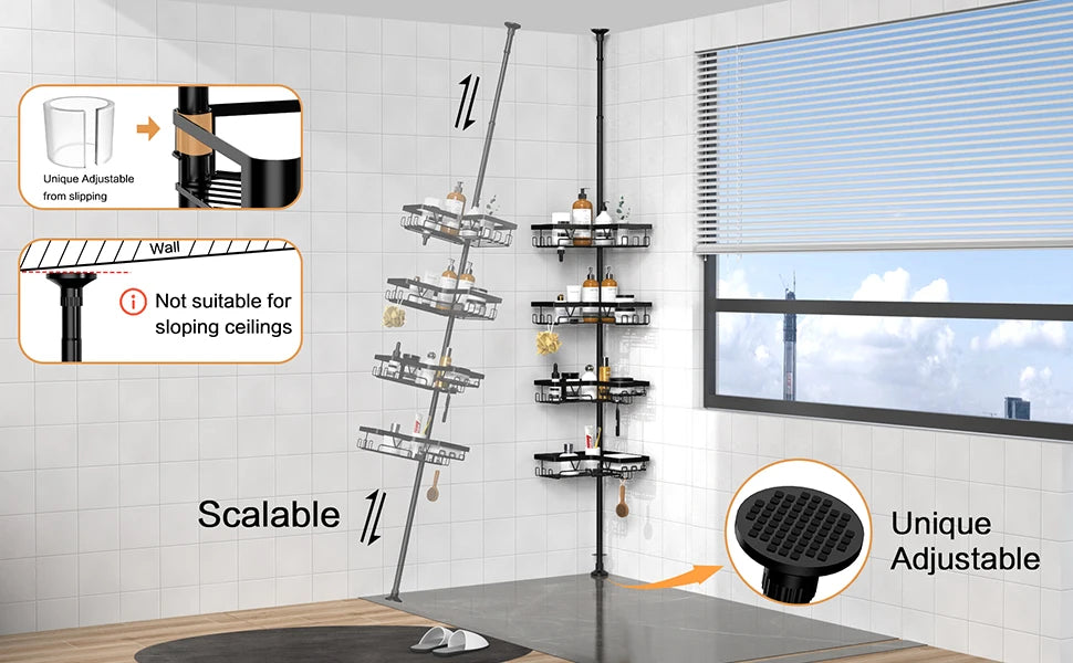 Tension Pole Shower Caddy 4-Tier Corner Rack