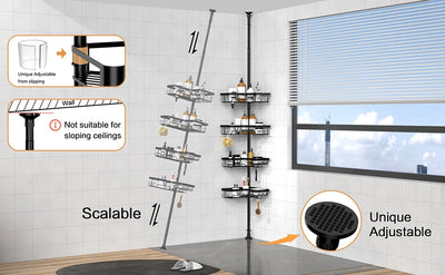 Tension Pole Shower Caddy 4-Tier Corner Rack