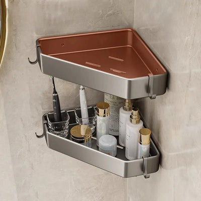 Rustproof Grey Bathroom Shelf with Hooks