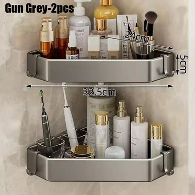 Rustproof Grey Bathroom Shelf with Hooks