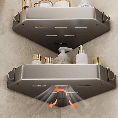 Rustproof Grey Bathroom Shelf with Hooks