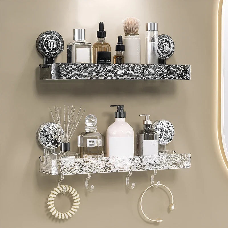 Suction Cup Shower Shelf with Hooks & Tray