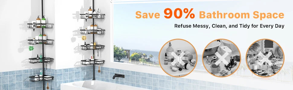 Tension Pole Shower Caddy 4-Tier Corner Rack