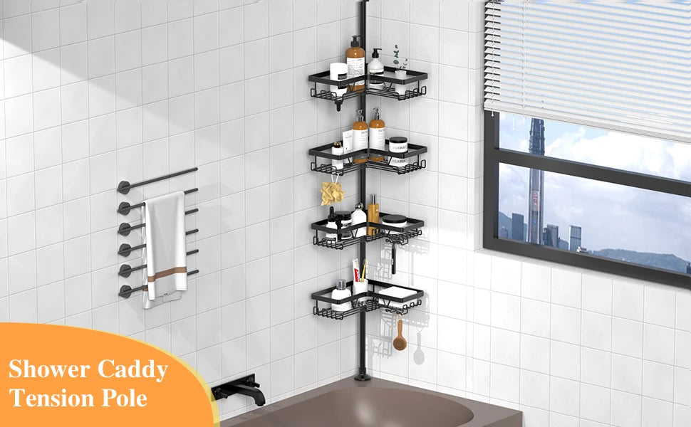 Tension Pole Shower Caddy 4-Tier Corner Rack