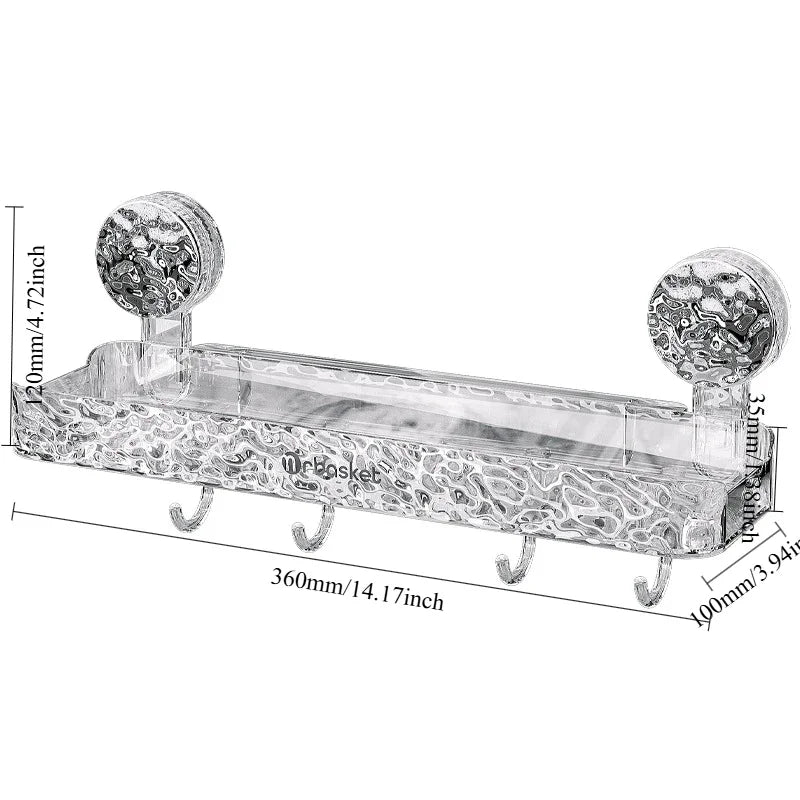 Suction Cup Shower Shelf with Hooks & Tray