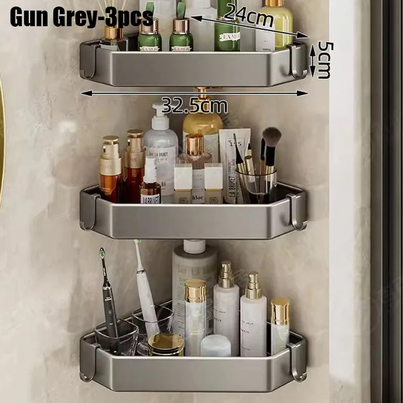 Rustproof Grey Bathroom Shelf with Hooks