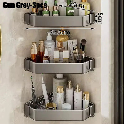 Rustproof Grey Bathroom Shelf with Hooks
