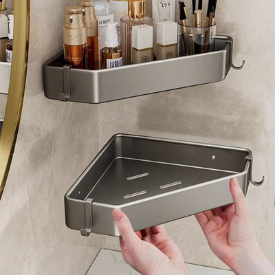 Rustproof Grey Bathroom Shelf with Hooks