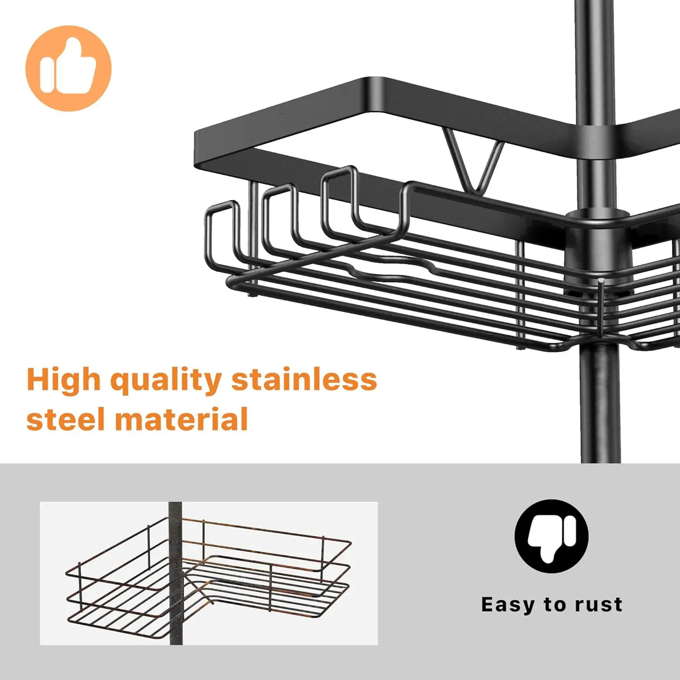 Tension Pole Shower Caddy 4-Tier Corner Rack