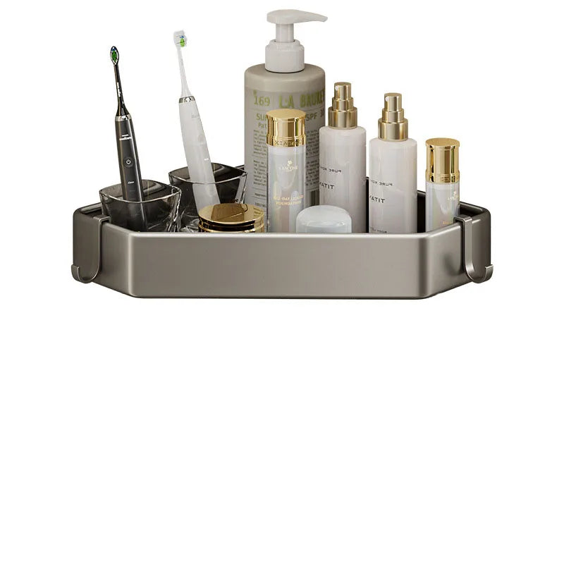 Rustproof Grey Bathroom Shelf with Hooks