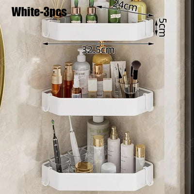 Rustproof Grey Bathroom Shelf with Hooks