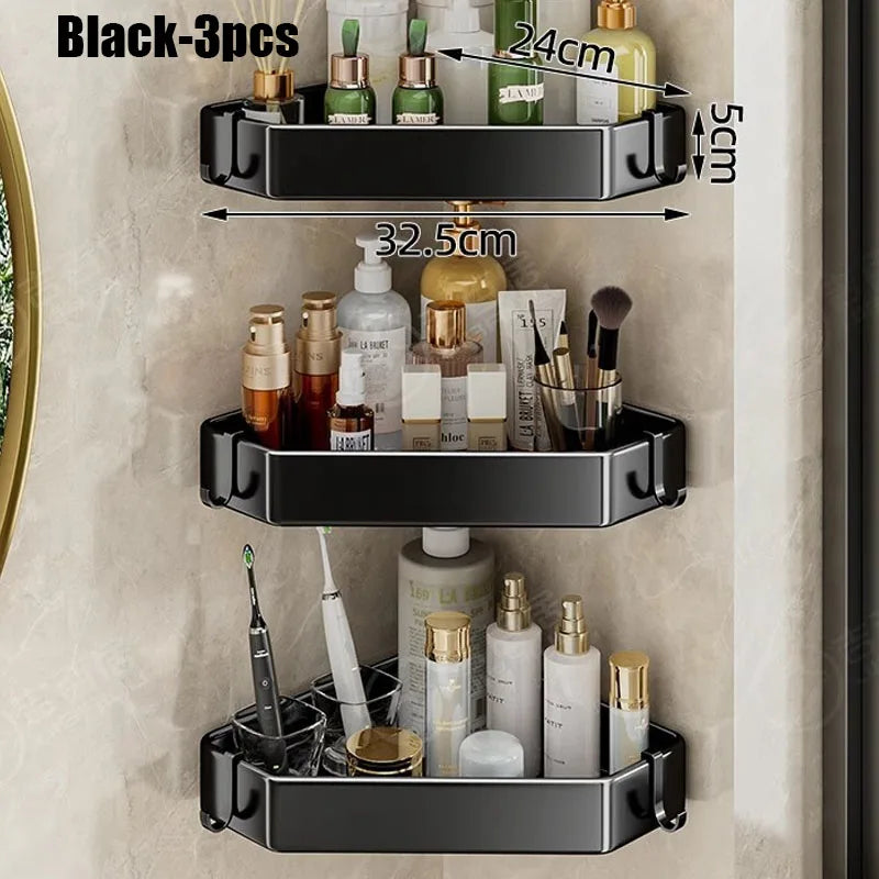 Rustproof Grey Bathroom Shelf with Hooks