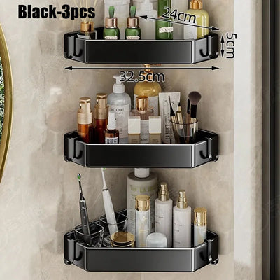 Rustproof Grey Bathroom Shelf with Hooks