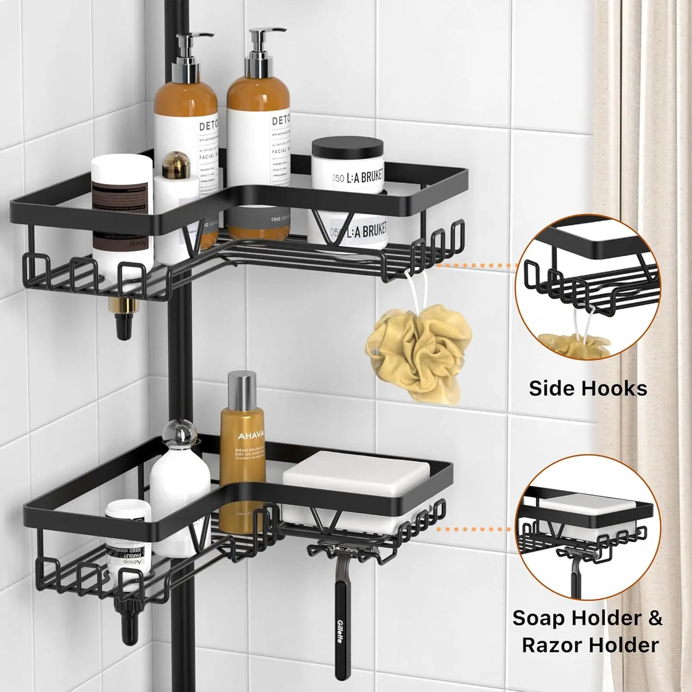 Tension Pole Shower Caddy 4-Tier Corner Rack