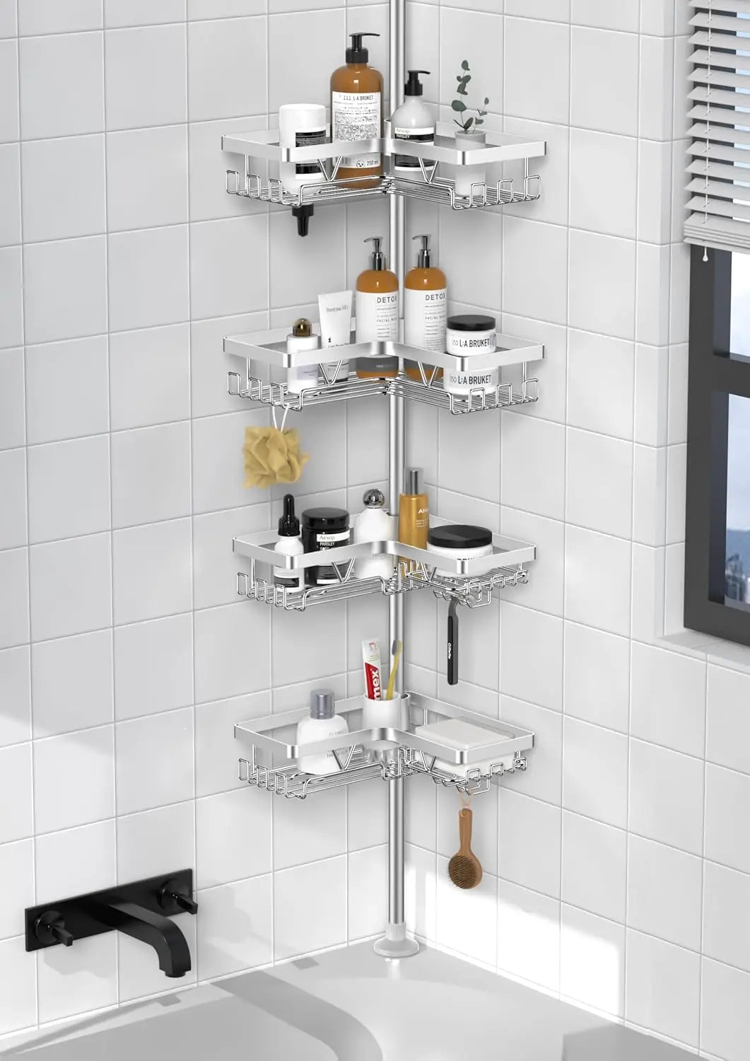 Tension Pole Shower Caddy 4-Tier Corner Rack