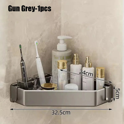 Rustproof Grey Bathroom Shelf with Hooks