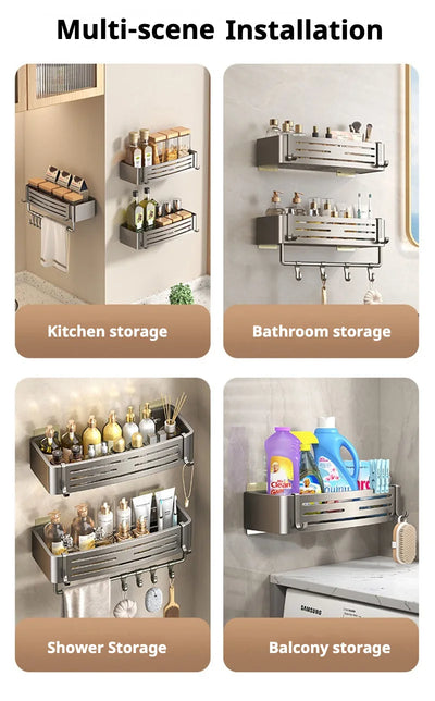 Versatile bathroom-wall-storage-shelves suitable for bathroom, kitchen, balcony, and shower storage.