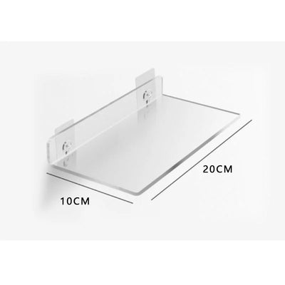 Compact 20cm clear acrylic floating corner shelf organizer rack for small spaces