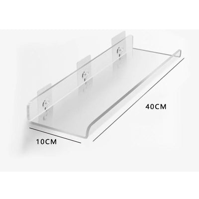 Slim 40cm clear acrylic floating corner shelf organizer rack with 10cm depth for minimal space use
