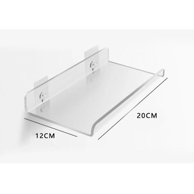 Floating corner shelf organizer rack product dimensions showing length and width measurements
