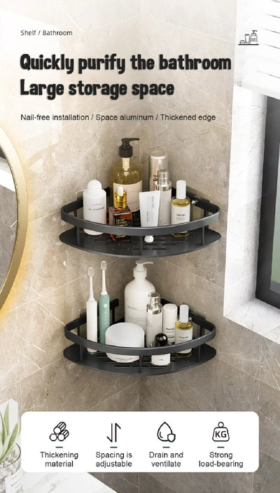  Large storage capacity gold stainless bathroom corner caddy organizer with adjustable shelf spacing