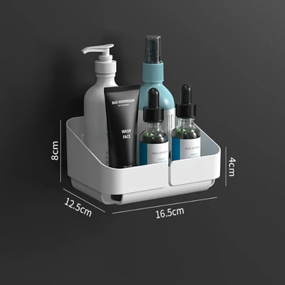 Compact white small shower caddy mounted on wall with limited storage